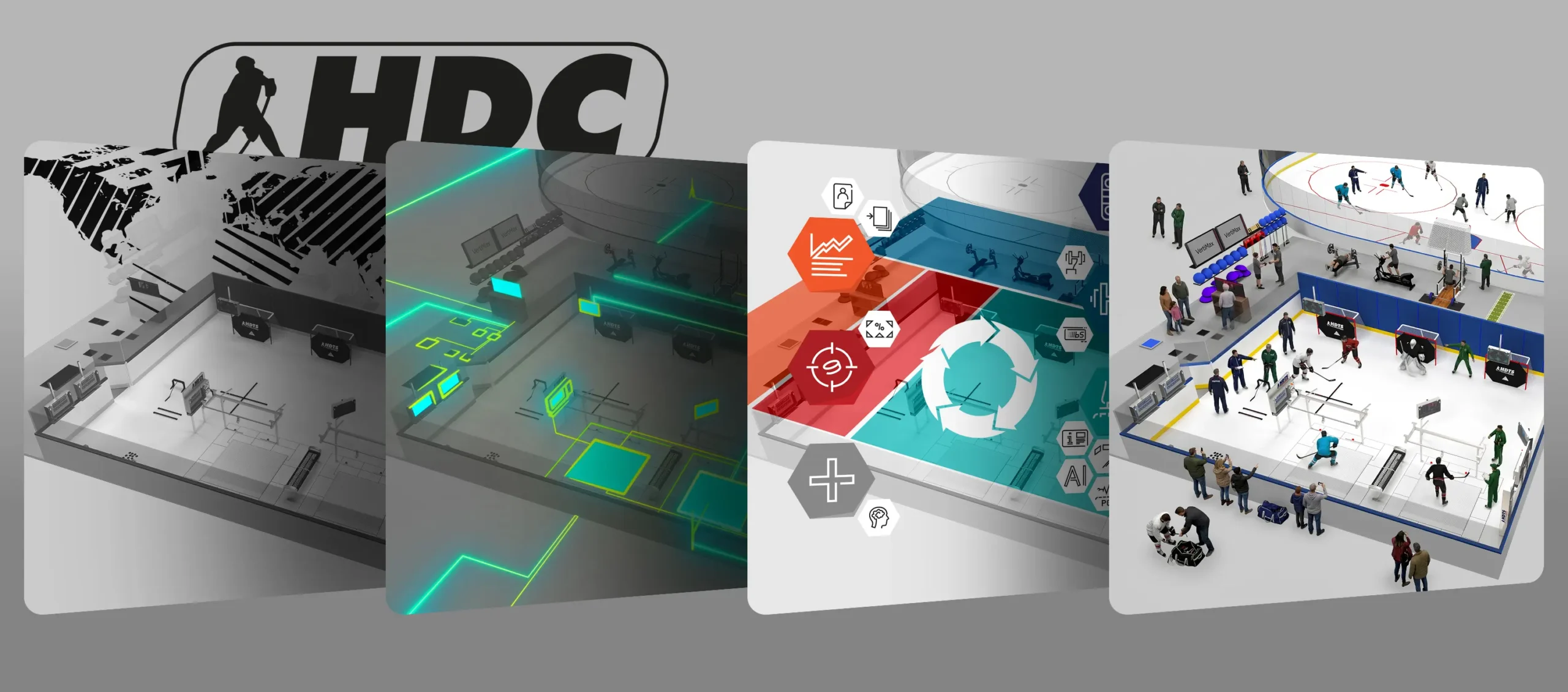 HDC four levels showing Technology, Methodology, Client Programs, and Operations as a connected model for hockey development centers